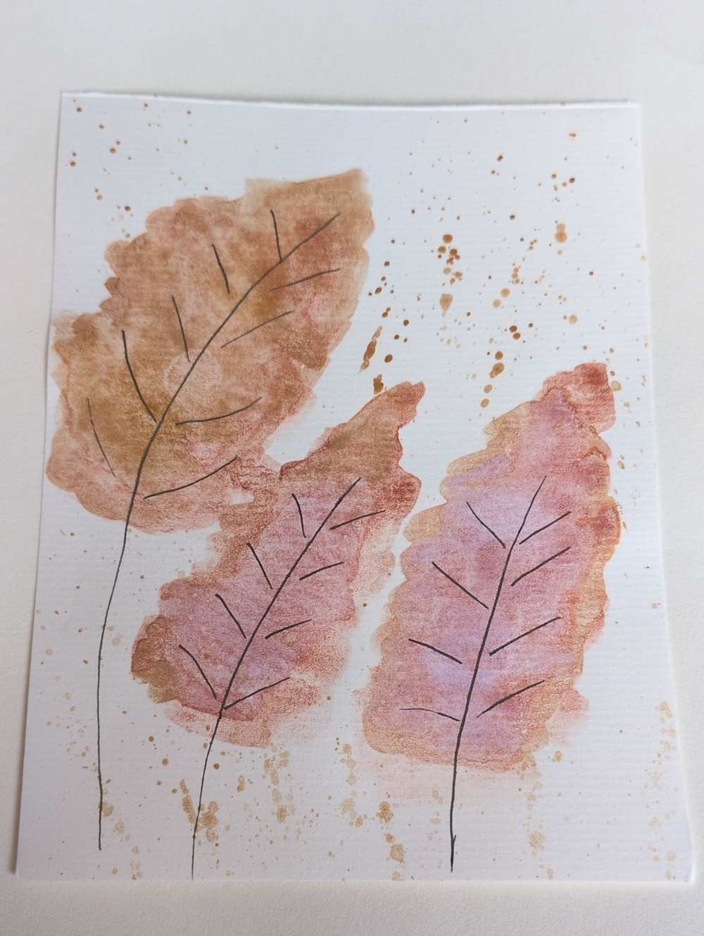 Hand-Painted Autumn Leaf Watercolor Art Print - Gold and Brown